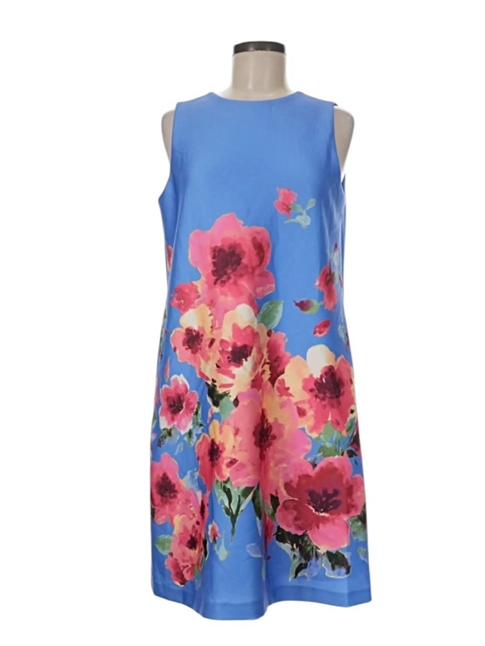 Anne Klein Sleeveless Floral Shift Dress Azurine Multi Pink Blue NEW Size 14